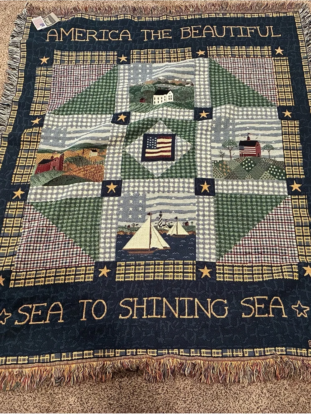 Patriotic America The Beautiful Woven cotton tapestry Blanket Warren Kimble